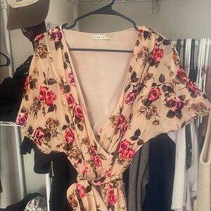Alice + Olivia Beige Floral Wrap Dress